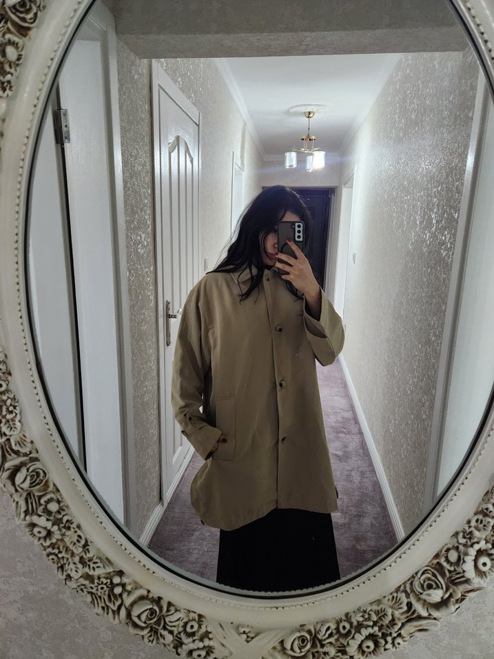 Bej Midi Kadın Trençkot Rahat Kesim - Görsel 4