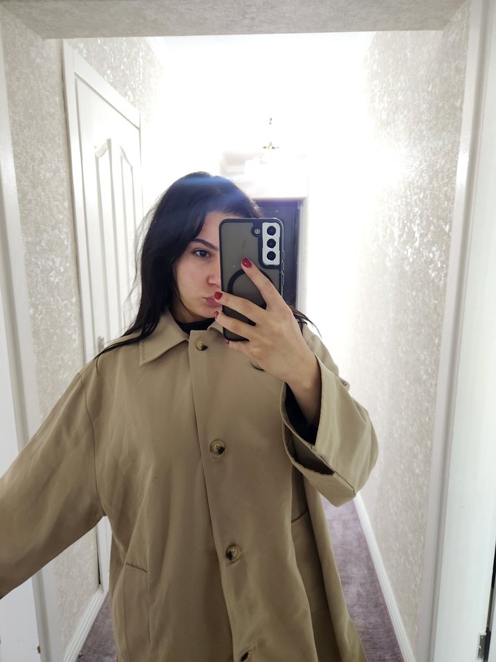Bej Midi Kadın Trençkot Rahat Kesim - Görsel 2
