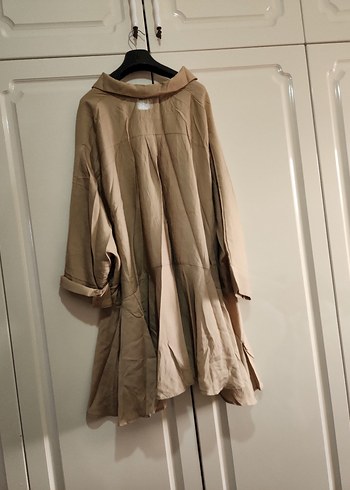 Bej Kadın Keten Salaş Midi Gömlek - Görsel 7