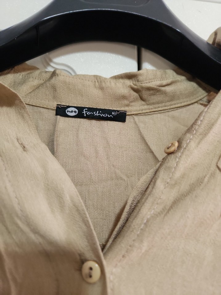 Bej Kadın Keten Salaş Midi Gömlek - Görsel 2