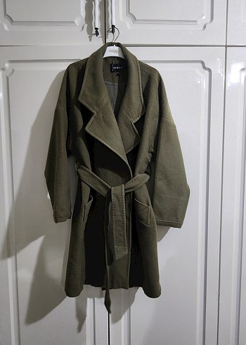 Kadın Yeşil Süet Kemerli Midi Kaban - Görsel 6