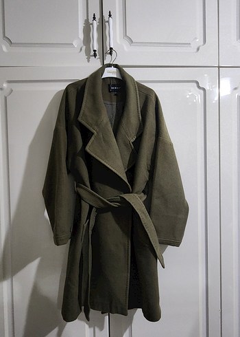 Kadın Yeşil Süet Kemerli Midi Kaban - Görsel 4