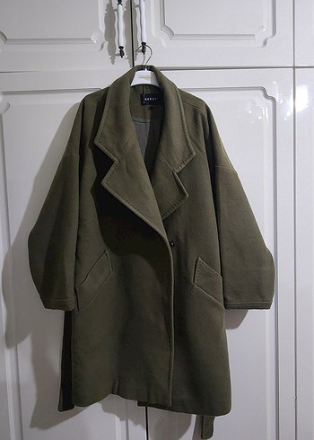 Kadın Yeşil Süet Kemerli Midi Kaban - Görsel 2