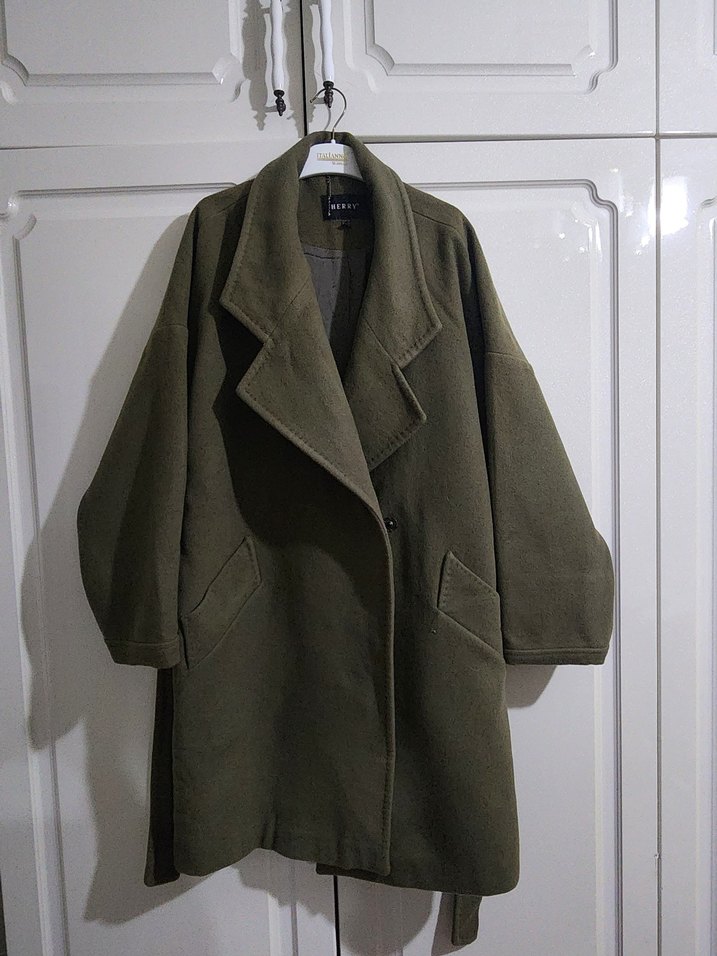 Kadın Yeşil Süet Kemerli Midi Kaban - Görsel 3