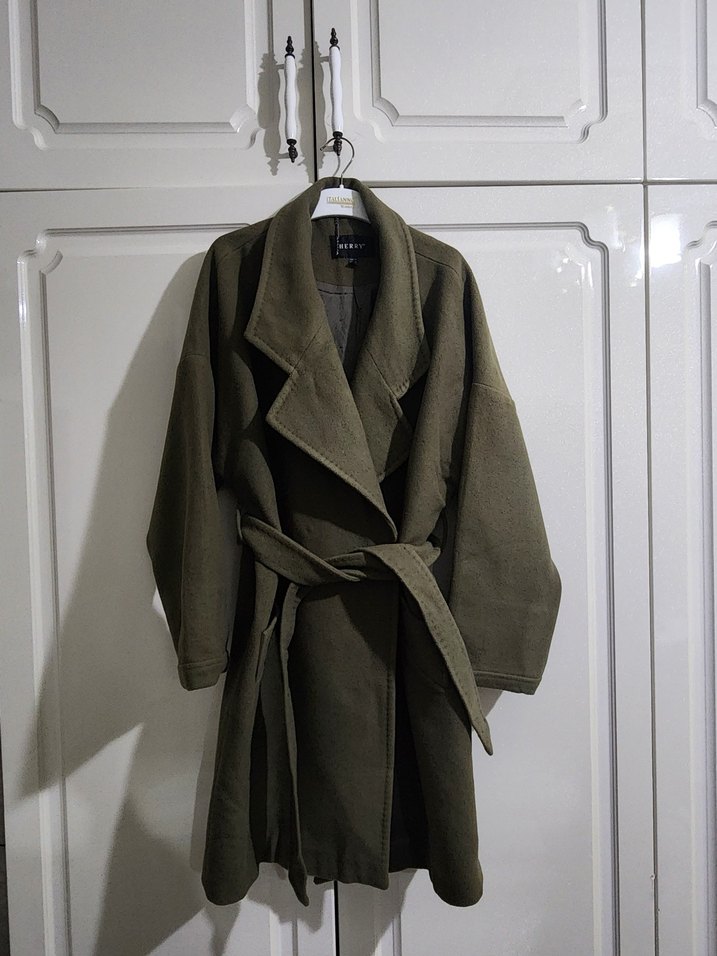 Kadın Yeşil Süet Kemerli Midi Kaban - Görsel 5