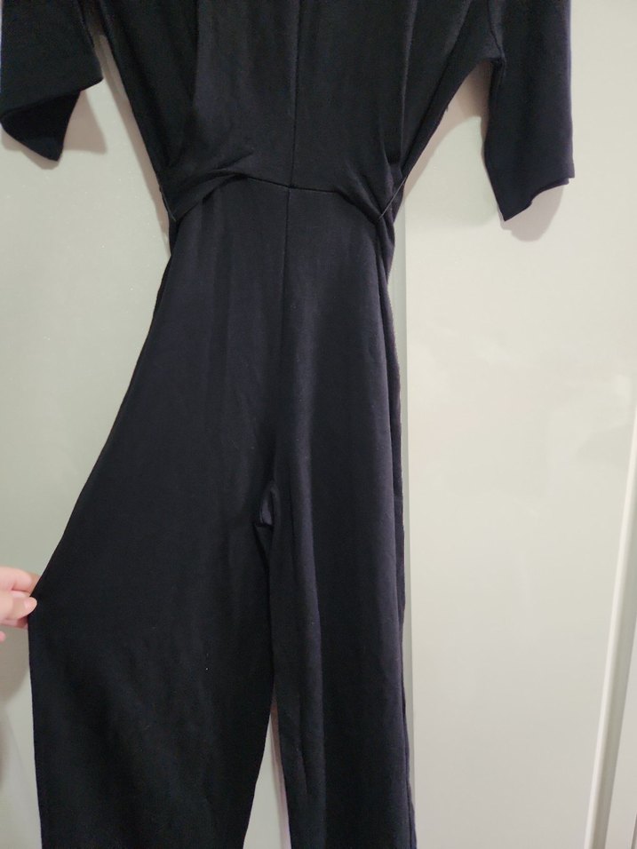 Drapeli Siyah Uzun Keten Elbise - Görsel 3