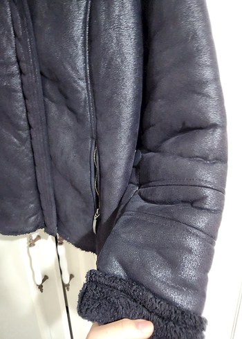 Kürklü Siyah Deri Kadın Biker Ceket - Görsel 3