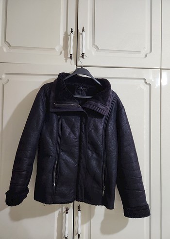 Kürklü Siyah Deri Kadın Biker Ceket - Görsel 5