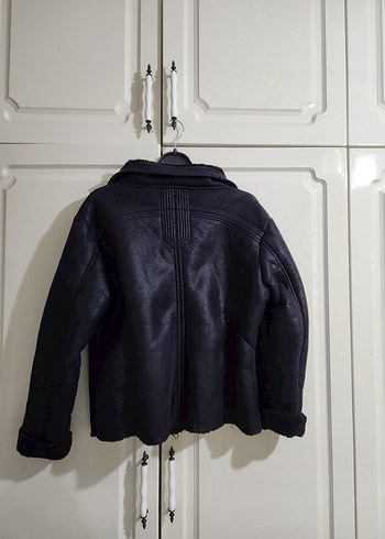 Kürklü Siyah Deri Kadın Biker Ceket - Görsel 6