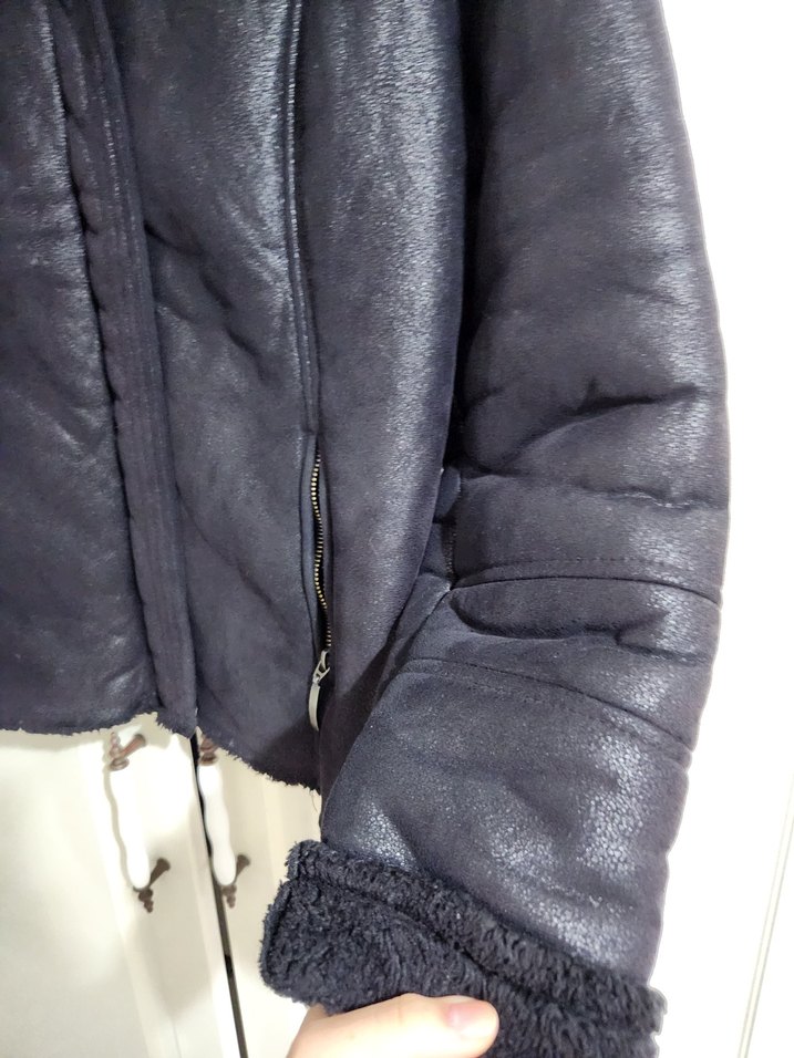 Kürklü Siyah Deri Kadın Biker Ceket - Görsel 3