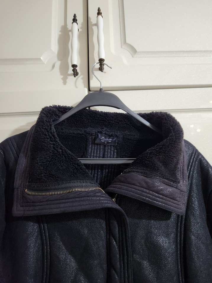 Kürklü Siyah Deri Kadın Biker Ceket - Görsel 2