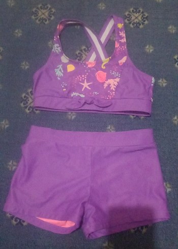 Kız Çocuk Mor Desenli Strappy Bikini Takımı