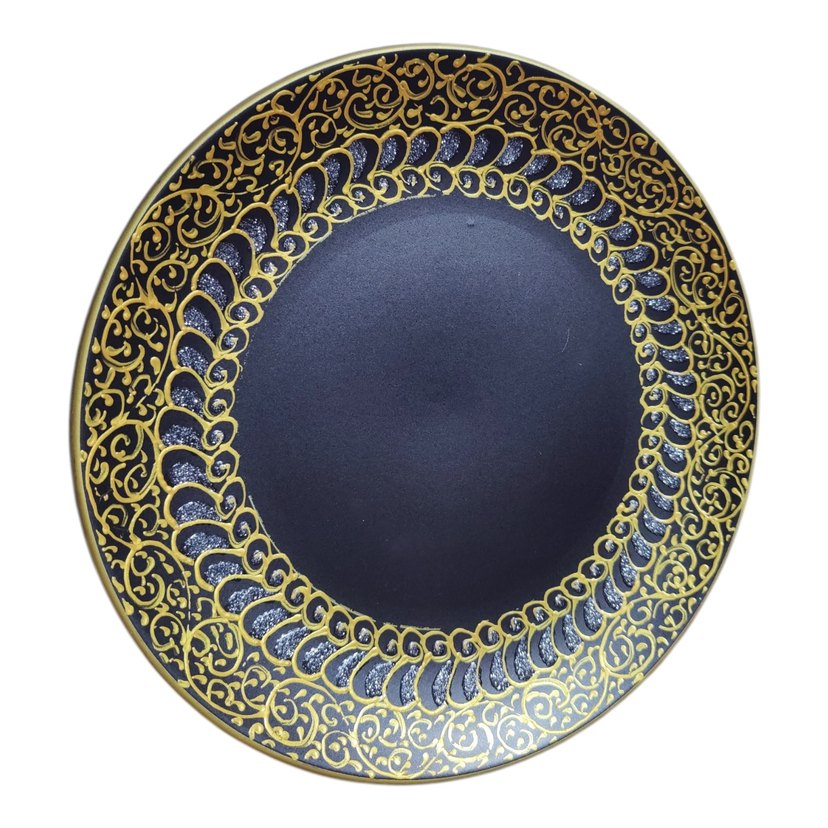 Keramika Altın Yaldızlı Mat Siyah Tabak - Görsel 3