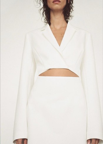 Zara Ekru Crop Blazer Yuksek Bel Etek Takimi
