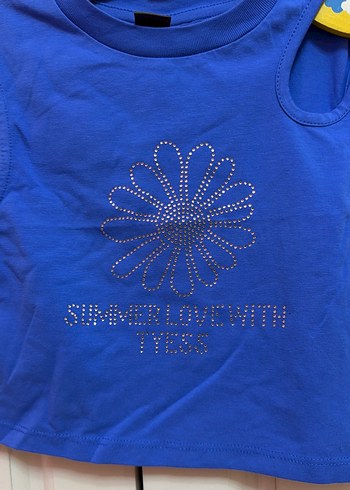 TYESS Mavi Kız Çocuk Payetli Askısız Tişört - Görsel 2