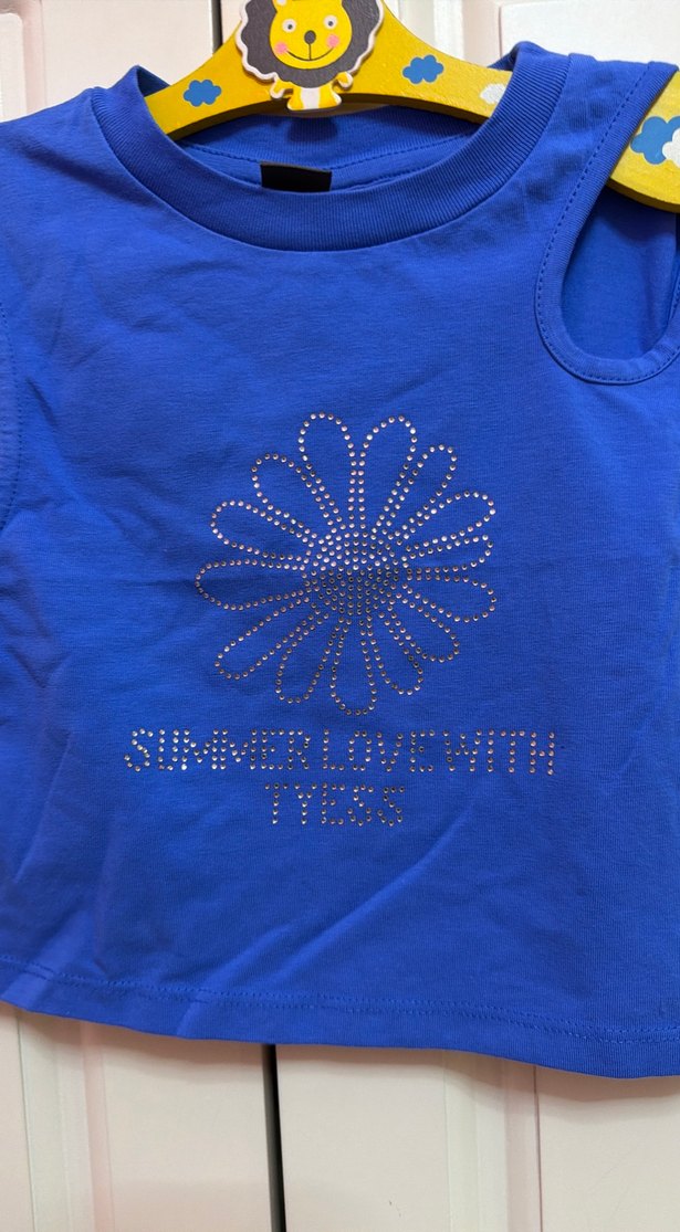 TYESS Mavi Kız Çocuk Payetli Askısız Tişört - Görsel 2