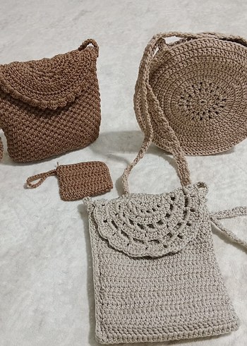 Beden camel Renk Bej Örgü Kadın Çapraz Çanta Dantel Detaylı