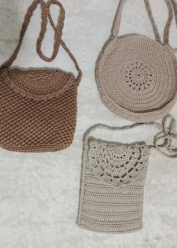 Bej Örgü Kadın Çapraz Çanta Dantel Detaylı