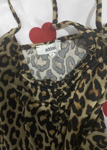 Addax Leopar Desenli Uzun Askılı Mini Elbise