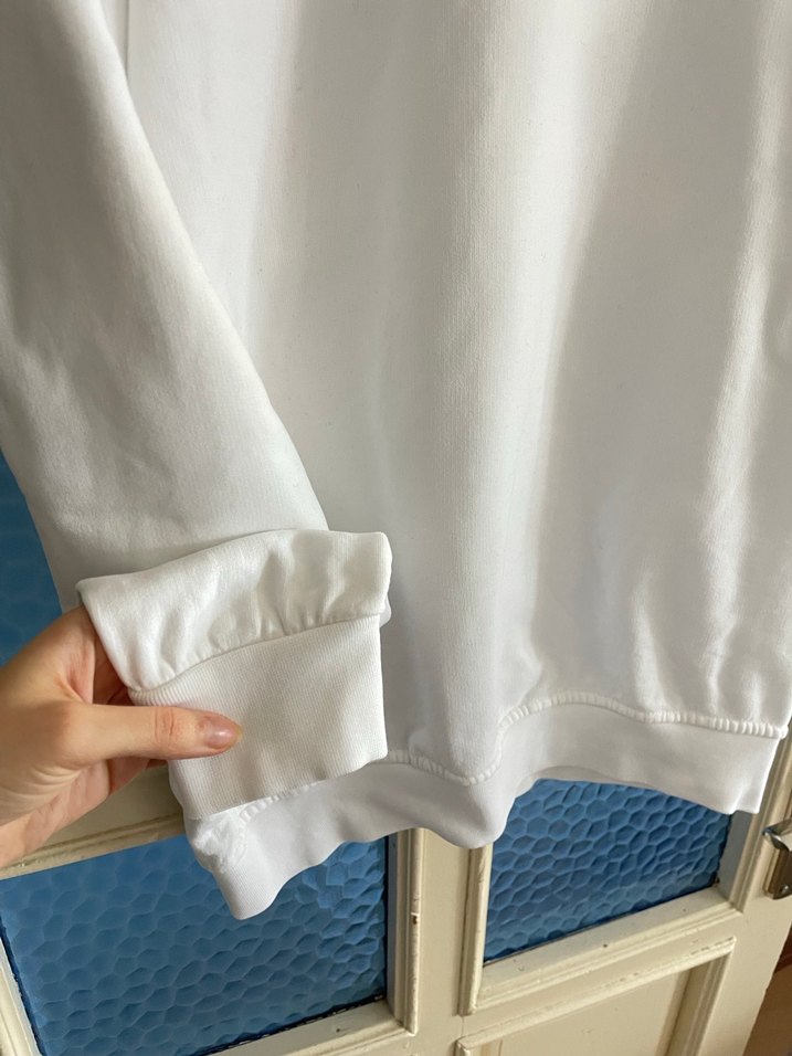 Kadın Beyaz Pamuklu Bisiklet Yaka Sweatshirt - Görsel 5