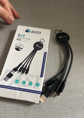 Aura 5in1 Süper Hızlı Şarj Kablosu Siyah - Görsel 4