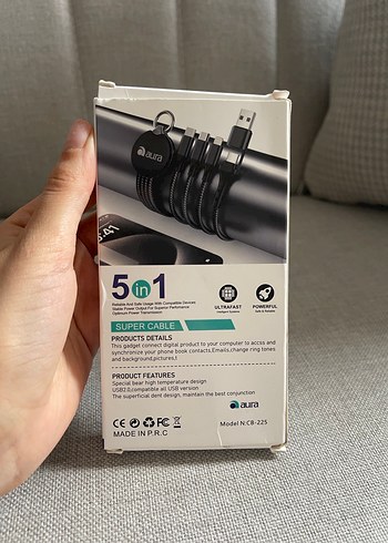 Aura 5in1 Süper Hızlı Şarj Kablosu Siyah - Görsel 3