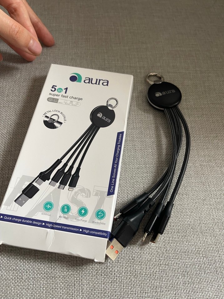 Aura 5in1 Süper Hızlı Şarj Kablosu Siyah - Görsel 4