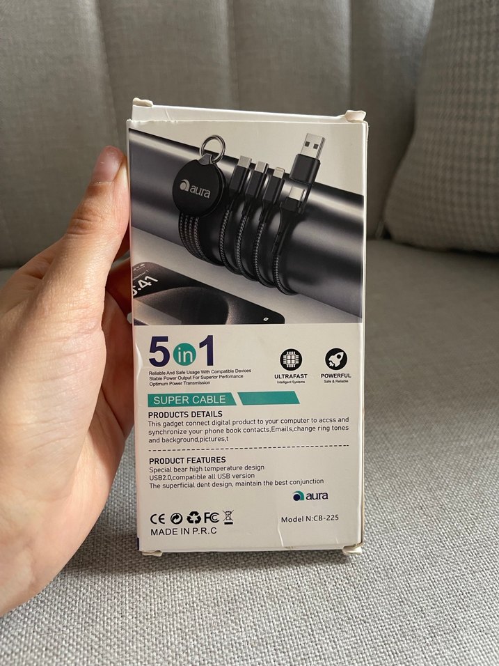 Aura 5in1 Süper Hızlı Şarj Kablosu Siyah - Görsel 3