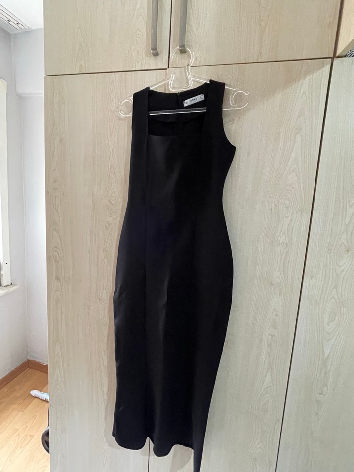 Kare Yaka Siyah Kadın kalem elbise - Görsel 4