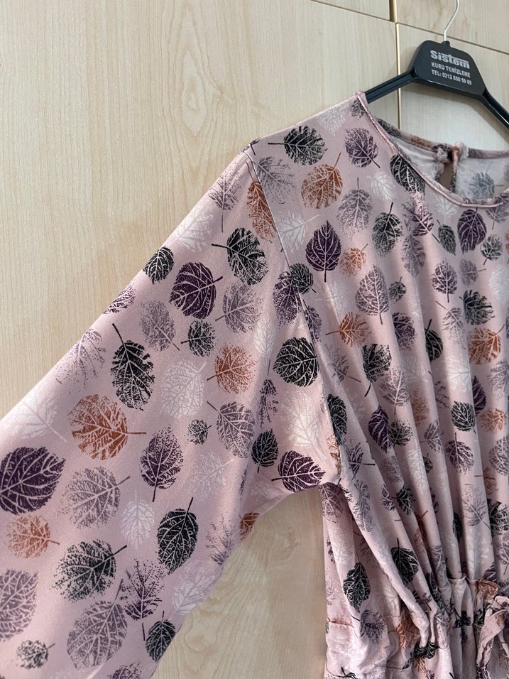 Pembe Bohem Uzun Kollu Piliseli Elbise - Görsel 5