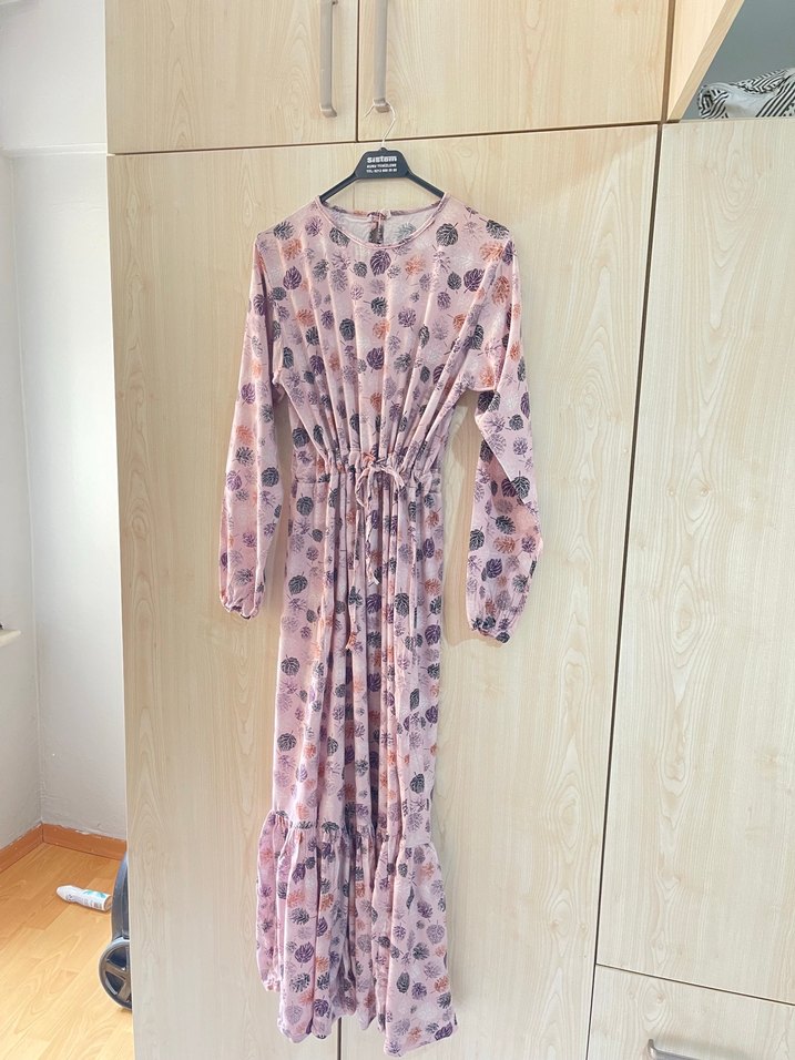 Pembe Bohem Uzun Kollu Piliseli Elbise - Görsel 2