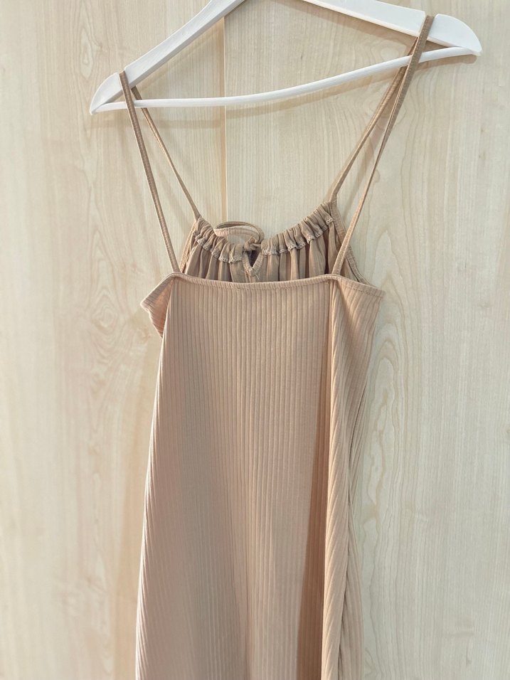 Bej İp Askılı Mini  Elbise - Görsel 4