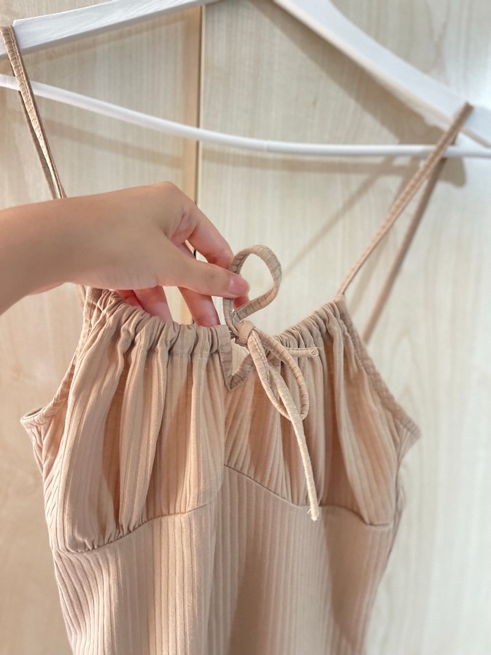 Bej İp Askılı Mini  Elbise - Görsel 2