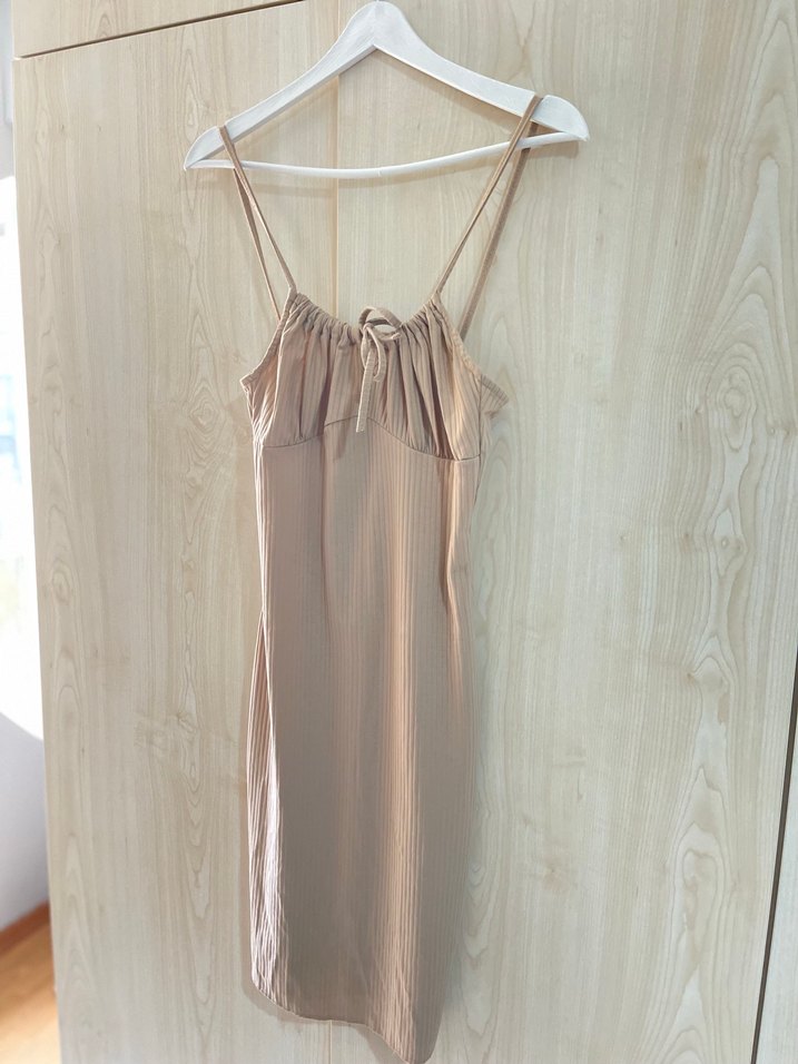 Bej İp Askılı Mini  Elbise - Görsel 3