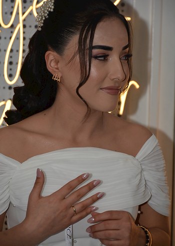 Beyaz Midi Abiye Elbise - Görsel 2