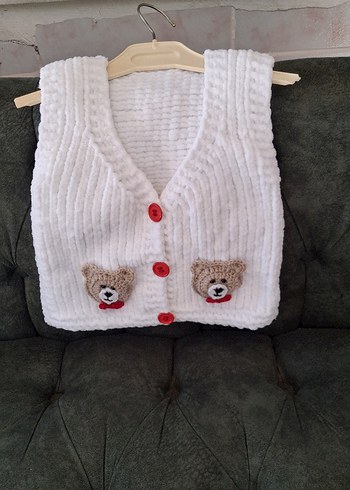 Kız Çocuk Beyaz Örgü Yelek - Görsel 3