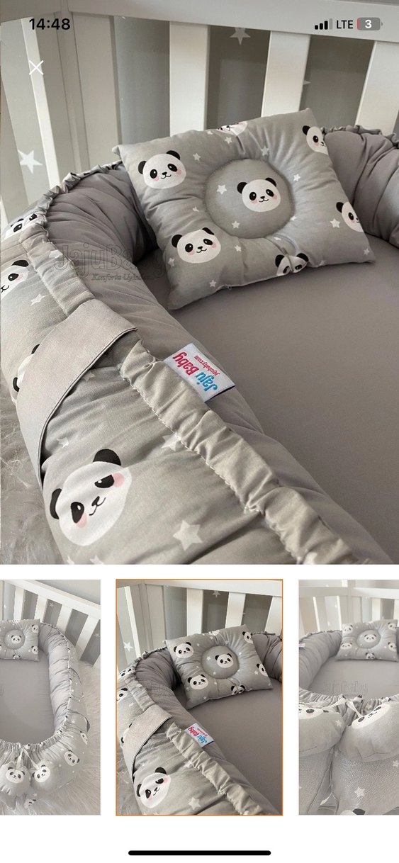 Gri Nakışlı Bebek Yatağı ve Yastık Seti - Görsel 2