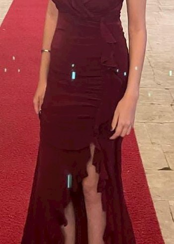 Trendyol & Milla Bordo Uzun Drapeli Strappy V Yaka Elbise