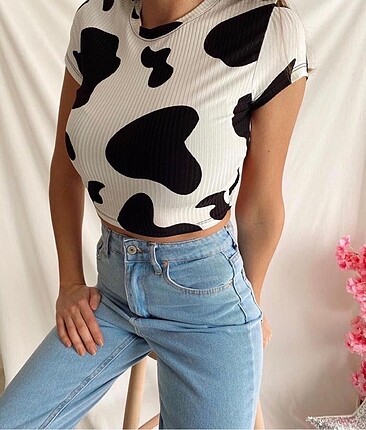 Milka desen bağlamalı crop