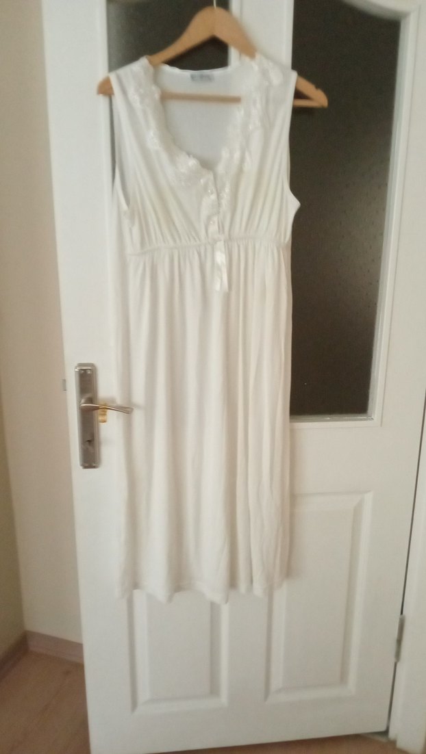 Beyaz Hamile ve Emzirme Gecelik Midi Boy - Görsel 4