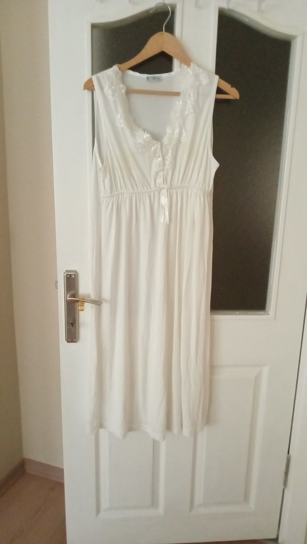 Beyaz Hamile ve Emzirme Gecelik Midi Boy - Görsel 3