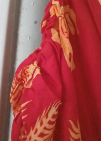 Kırmızı V Yaka Uzun Bohem Elbise - Görsel 3