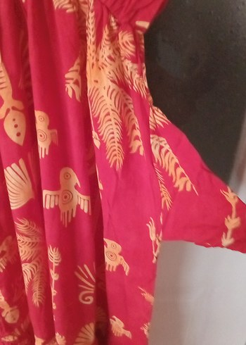 Kırmızı V Yaka Uzun Bohem Elbise - Görsel 6