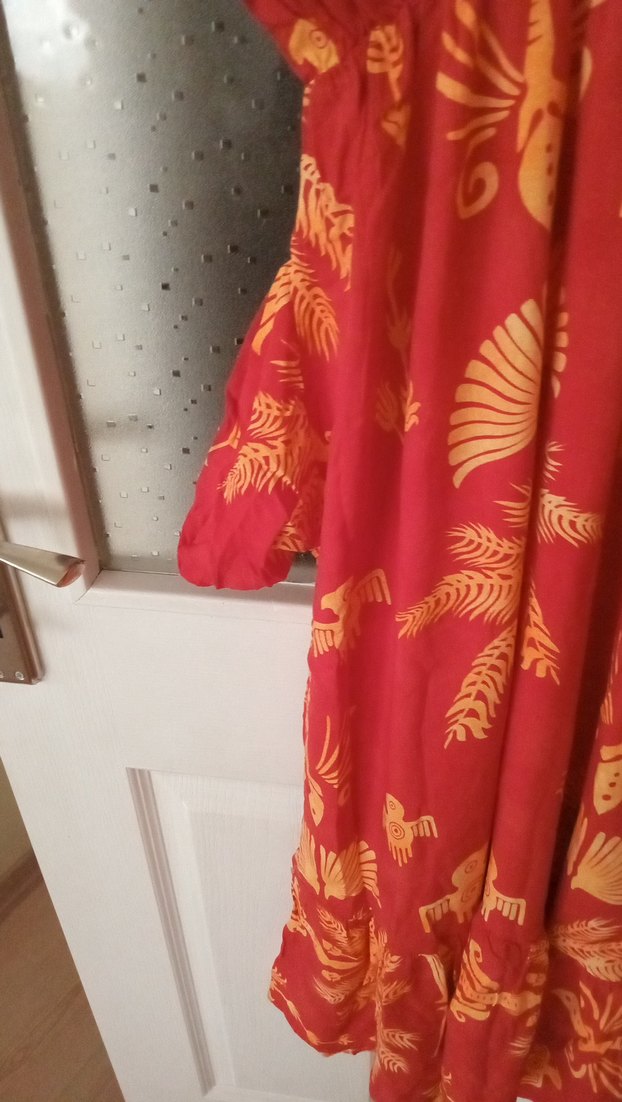 Kırmızı V Yaka Uzun Bohem Elbise - Görsel 4