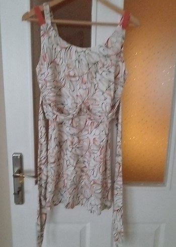 Bej Desenli Straplez Hamile Mini Tunik - Görsel 2