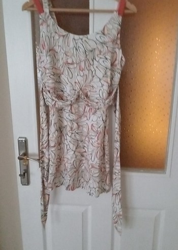 Bej Desenli Straplez Hamile Mini Tunik - Görsel 3