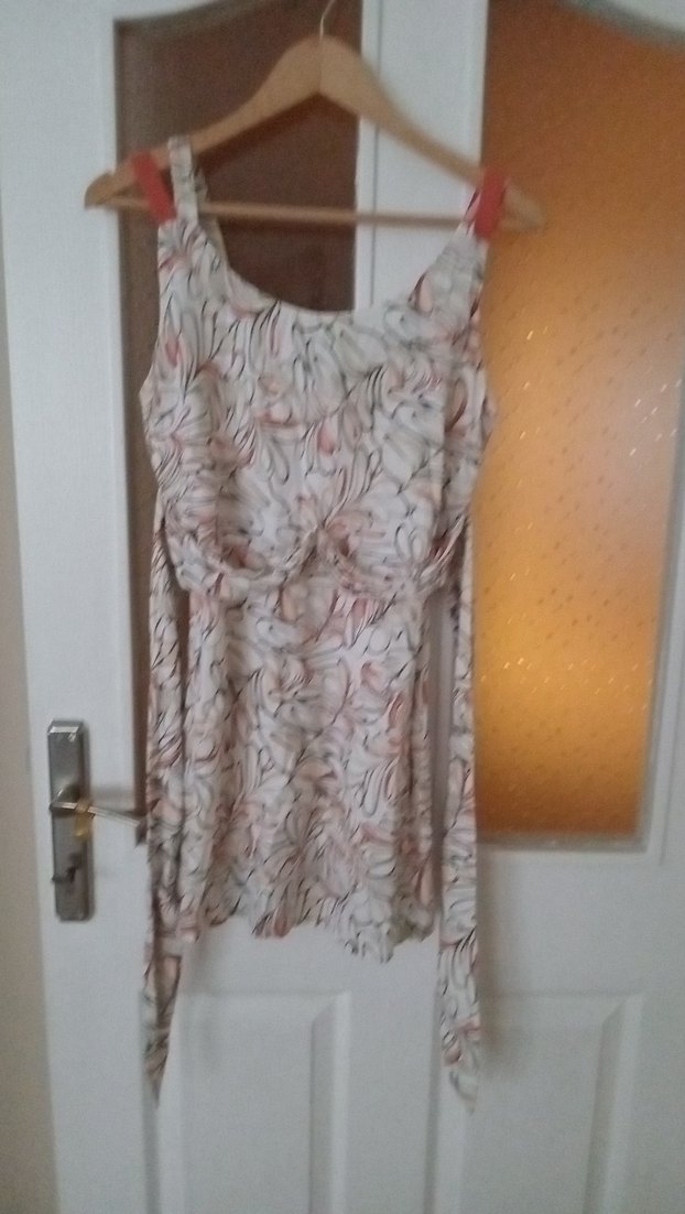 Bej Desenli Straplez Hamile Mini Tunik - Görsel 2