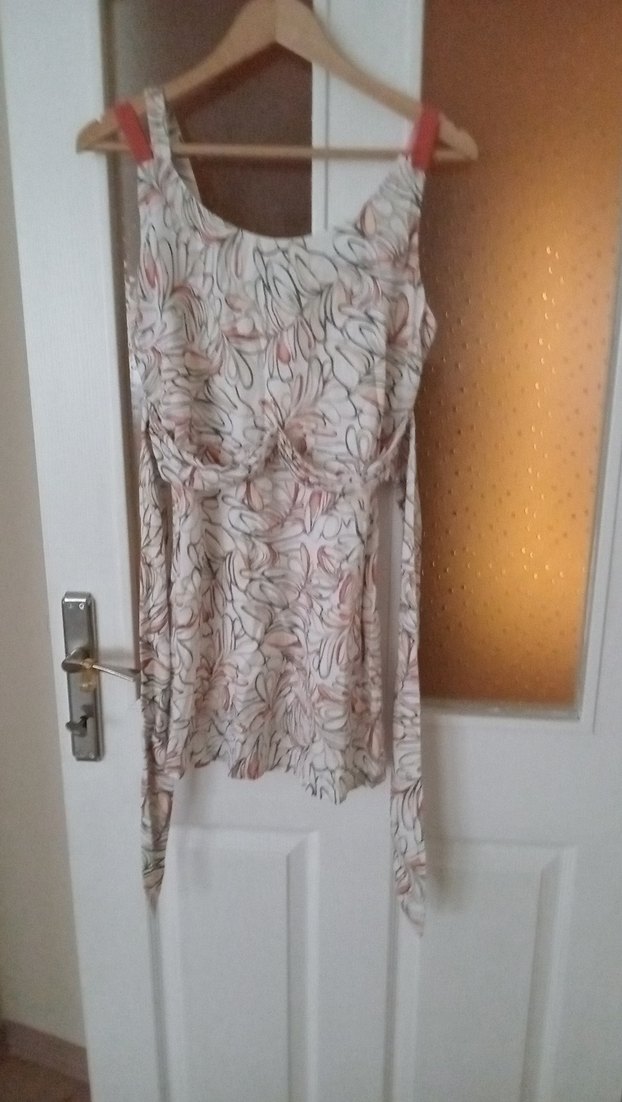 Bej Desenli Straplez Hamile Mini Tunik - Görsel 3