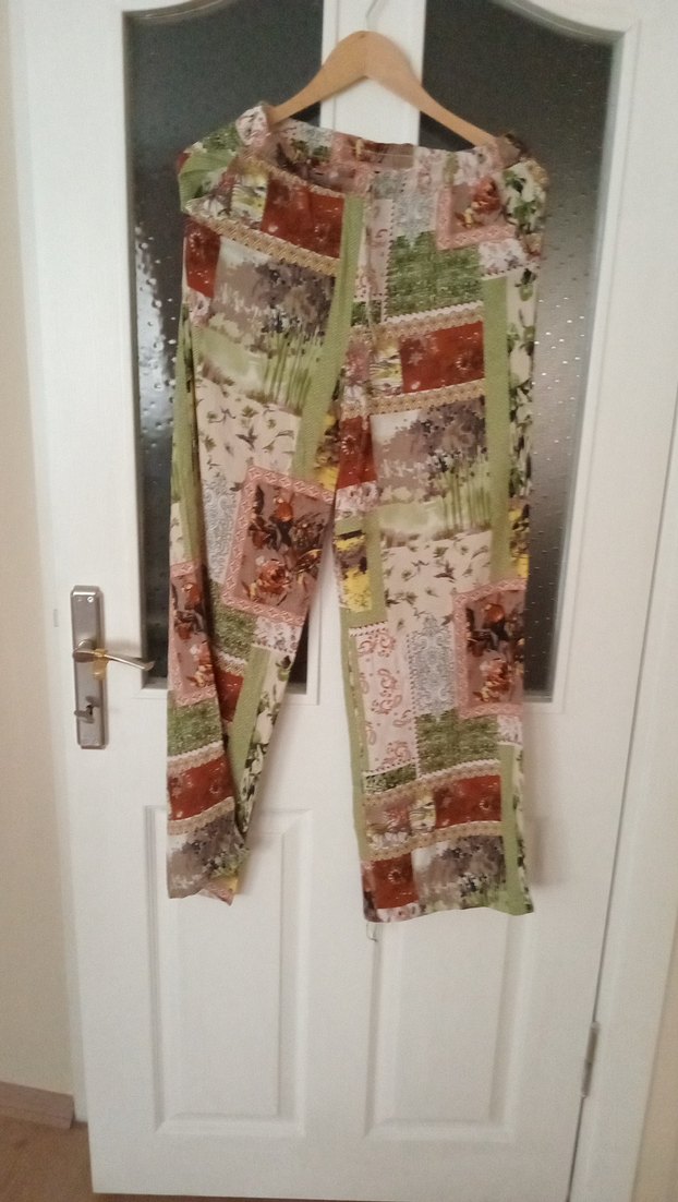 Bohem Çok Renkli Düğmeli Kadın Kumaş Pantolon - Görsel 2