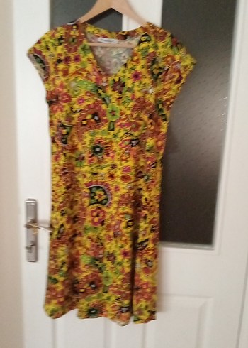 Renkli V Yaka Bohem Midi Elbise - Görsel 2